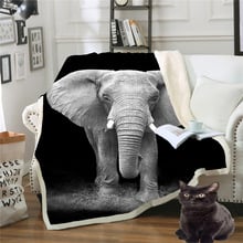 Elephant Sherpa Throw Blanket 3D Printed Animal Bedspread Photography Black and White Plush Blanket 2 Sizes 2024 - buy cheap