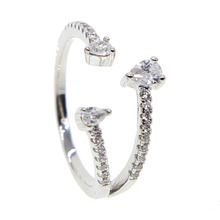 Nova moda aberto lado anéis minúsculos delicado cor de prata venda quente punk 3 zircon forma requintado casamento feminino anéis elegante jóias 2024 - compre barato
