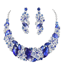 Королевское синее ожерелье и серьги, набор свадебных украшений для женщин, украшения из горного хрусталя 2024 - купить недорого