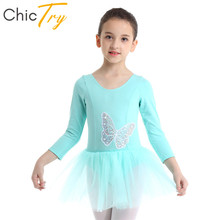 ChicTry Kids Butterfly Sequin Ballet Tutu Tulle Dance Dress Girls Cotton Long Sleeve Ballet Leotard Children Stage Dance Costume 2024 - buy cheap
