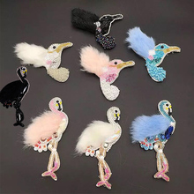 2pcs DIY Fur Diamond Crane Bird Feather Beaded Sequin Motifs Flamingo Patches Rhinestones Crystal Applique Sewing Craft TH909 2024 - buy cheap
