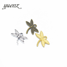YuenZ-20 piezas de libélula para fabricación de joyas, colgantes de plata plateada del Tíbet de bronce, artesanal, antiguo, hecho a mano, 18x13mm, D229 2024 - compra barato