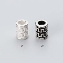 Contas de tubo de prata esterlina 925 para mulheres e homens, 2 tamanhos de 6x5mm, padrão geométrico, espaçador de barril, contas para fazer joias, pingente de contas 2024 - compre barato
