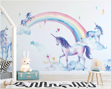 beibehang Custom mural wallpaper watercolor hand painted White clouds rainbow unicorn child background wall 3d wallpaper tapety 2024 - buy cheap