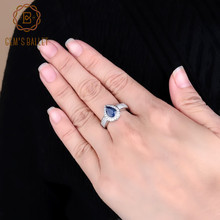 Jóia ballet 1.29ct natural azul safira gota de água anel de pedra preciosa real 925 prata esterlina vintage anel para jóias femininas 2024 - compre barato