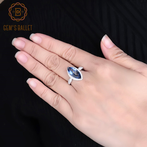 Женское кольцо GEM'S BALLET, из 100% стерлингового серебра 925 пробы, с натуральным иолитом, синим мистическим кварцем, 4,11 карат 2022 - купить недорого