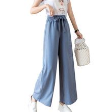 Gowyimmes 2019 Summer Big Size S-2XL Women Chiffon Pants Casual Wide Leg Pant High Waist Trousers Slim Female Blue Pants PD351 2024 - buy cheap