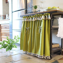 Pastoral Half-curtain Green Cotton Linen Blackout Curtain Tassel Short curtain Hem Lace Tube Curtain for Kitchen Cabinet Door 2024 - buy cheap