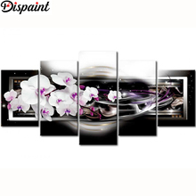 Pintura dispaint 5 peças completa quadrada/broca redonda 5d diy pintura diamante "orquídea peônia lírio" multiimagem combinada bordado 5d presente 2024 - compre barato