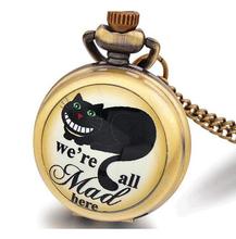 Nuevo Alice in Wonderland estamos todos locos aquí reloj de bolsillo de cuarzo analógico colgante collar hombres mujeres regalo P14 2024 - compra barato