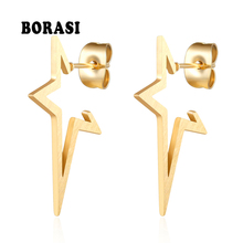 BORASI Gold-Color Dangle Earrings For Women Stainless Steel Pentagram Unique Irregular Earings Female Fashion Wedding Jewelry 2024 - buy cheap