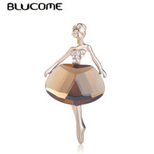 Blucome Elegant Ballet Dancing Girls Shape Brooches Big Green Crystal Gold Color Brooch Women Kids Party Dress Suit Corsages Pin 2024 - buy cheap