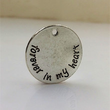 Free Shipping! 50 pcs Antique Silver color 25mm Round Message "Forever in my heart "Letter Charm Pendant for Necklace DIY 2024 - buy cheap
