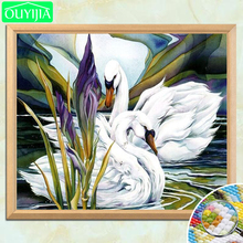 OUYIJIA 5D DIY Diamond Painting "Swans and flower in water" Full Square Diamond Embroidery Rhinestones Picture Mosaic Painting 2024 - buy cheap