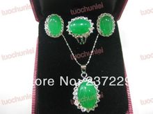 Wholesale price FREE SHIPPING ^^^^Pretty Green stone Crystal Gem inlay Lucky Pendants Necklace Earring Ring Set 2024 - buy cheap