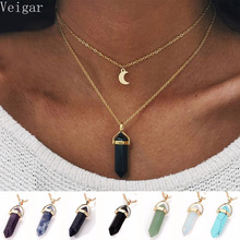 Hadnmade-colar com pingente de lua e estrela de quartzo, de pedra natural brilhante, colar feminino com cristal terapêutico 2018 2024 - compre barato