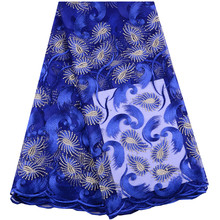Tela de encaje de red francesa azul real con cuentas y piedras tela de encaje de tul de malla nigeriana de alta calidad para vestido de novia s1479 2024 - compra barato