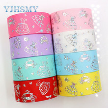 YJHSMY G-18507-167 25mm 10 yard laser Silver cute cartoon love Printed grosgrain ribbon DIY handmade headdress wedding gift wrap 2024 - buy cheap