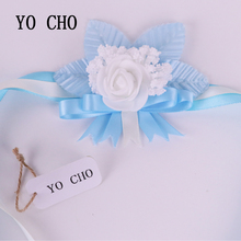 YO CHO деликатные, бесплатная доставка, новинка 2018, искусственные цветы с белой розой на запястье, свадебные цветы подружки невесты, синие шелковые кружевные цветы для выпускного вечера 2024 - купить недорого