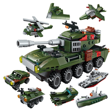 Bloques de construcción de coche blindado militar para niños, helicóptero de combate para armar juguete de ladrillos, tanque de guerra, 8 en 1, 361 piezas 2024 - compra barato