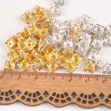 Contas espaçadoras quadradas com strass e cristal aaa, em ouro e prata, para joias artesanais, 100 peças, 6mm 2024 - compre barato