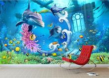 Mural 3d de papel pintado con foto 3d personalizado, papel tapiz, vida marina, tiburón, pez, olas, fondo, murales de pared para sala de estar 2024 - compra barato