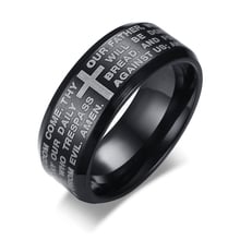 Engraved Bible Cross Ring for Men Black / Gold / Silver Color Stainless Steel Ring Stylish Prayer Religious Ring Male Jewelry 2024 - buy cheap