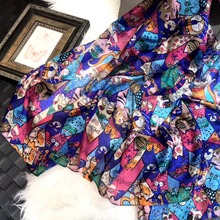 [BYSIFA] 2018 New Blue Pink 100% Silk Scarf Shawl Fashion Accessories Cute Cartoon Cat Pure Silk Scarf Fall Winter Long Scarves 2024 - buy cheap