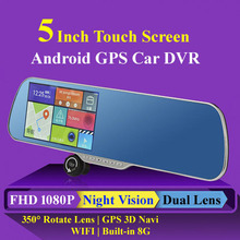 2015 Android Dual lens recorder Car DVR full HD 1080P GPS navigator WIFI rear view mirror camera video dashcam camcorder FreeDHL 2024 - купить недорого