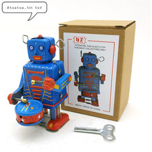 6x7x10 см винтажный Ретро барабанный жестяной робот Классическая заводная коллекция жестяной Робот игрушка для взрослых детей коллекционный подарок 2024 - купить недорого