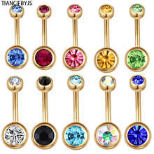 TIANCIFBYJS-Lote de 50/100/200 unidades de 14G Unisex, joyería para el cuerpo, Piercing, Gema de cristal dorado, doble ombligo 2024 - compra barato