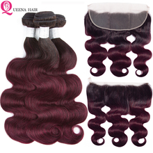 T1B/99j Ombre Bundles With Frontal Closure Cheap Brazilian Human Hair Weave Bundles With Frontal Body Wave Bundles With Frontal 2024 - buy cheap