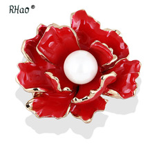 RHao Enamel Red Flower Brooch plant corsage Women Men suit clothes jewelry brooch pins girls dress collar pins wedding brooches 2024 - buy cheap