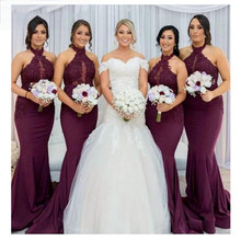 mermaid lace Burgundy bridesmaid dresses wedding party dress Halter appliques wedding guest dress vestido de festa 2019 2024 - buy cheap
