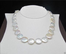 Envío Gratis> 17 pulgadas caliente AAA enorme 12-14mm Mar del Sur blanco collar con perlas con forma de moneda-broche de oro 2024 - compra barato