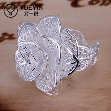 silver plated wedding rings Silver plated finger ring for ladybijoux women Flowers Leaves Hollow design 2024 - buy cheap