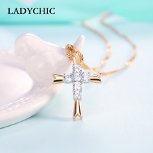 Ladychic 2021 nova cor de ouro quente cruz pingente colar pavimentado cristal austríaco moda clara cz zircon jóias para mulher ln1052 2024 - compre barato