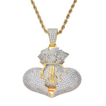 Iced Out кошелек разбитое сердце кулон ожерелья для мужчин женщин микро проложить циркон ожерелья Хип-хоп Шарм цепь ювелирные изделия подарки 2024 - купить недорого