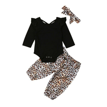 2019 outono nova criança crianças roupas da menina do bebê conjunto de manga longa macacão leopardo impressão calças bandana 3 pçs roupa do bebê conjunto 2024 - compre barato