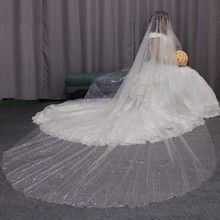 Sparkling Sequined 4M Long Wedding Veil 4 Meters One Layer Silver Sequins Ivory Tulle Bridal Veil WITHOUT Comb 2019 2024 - buy cheap