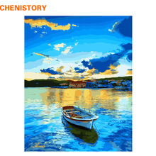 Chenistory pintura por números de barco, faça você mesmo sem moldura pintura caligrafia tinta acrílica por números para decoração de parede de casa 40x50cm 2024 - compre barato