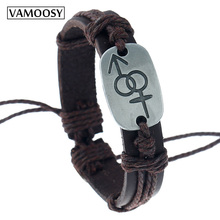 Punk bracelet Men couple Symbol Bracelets Alloy Charm Handmade Wax Rope Leather Bracelets Bangle for women Jewelry Wholesale 2024 - buy cheap