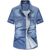 Men Shirts Fashion Summer Short Sleeves Men Denim Shirts Cotton Casual Turn Down Collar Camisa Male Denim Shirts 2024 - buy cheap