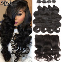 Styleicon Peruvian Body Wave Bundles with Frontal 2 3 4 Bundles with Frontal Closure Natural Human Hair Weaving with LaceFrontal 2024 - buy cheap