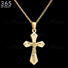 Fashion Accessories Stainless Steel Jesus Crucifixion Necklace CZ Stone Cross Pendant Necklace For Men Boys 2024 - buy cheap