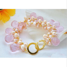 Charming Luck Pearl Jewellery,Handmade 8inches 3rows Pink Rice Freshwater Pearl Faceted Drip Crystal Bracelet,Fashion Women Gift 2024 - buy cheap