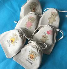 personalize any name or text lovely Bears Party Treat Bag birthday baby shower baptism Muslin Bags, Christmas Favor Bags 2024 - buy cheap