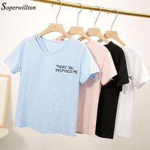 Soft Fashion Women Shirts Sexy Cotton V-Neck Short Sleeve Female Tshirt Ladies Tops 2019 Summer Casual Letter T Shirt Blue Pink 2024 - buy cheap