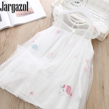 Jargazol Kids Dresses for Girls Cartoon Unicorn Embroidery Summer Short Sleeve Dress Lace Mesh Baby Girl Dress Toddler Outfits 2024 - buy cheap