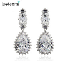 LUOTEEMI Latest White Gold-Color Clear AAA Cubic Zirconia Waterdrop Heavy Wedding Dangle Earrings Women Fashion Jewelry 2024 - buy cheap